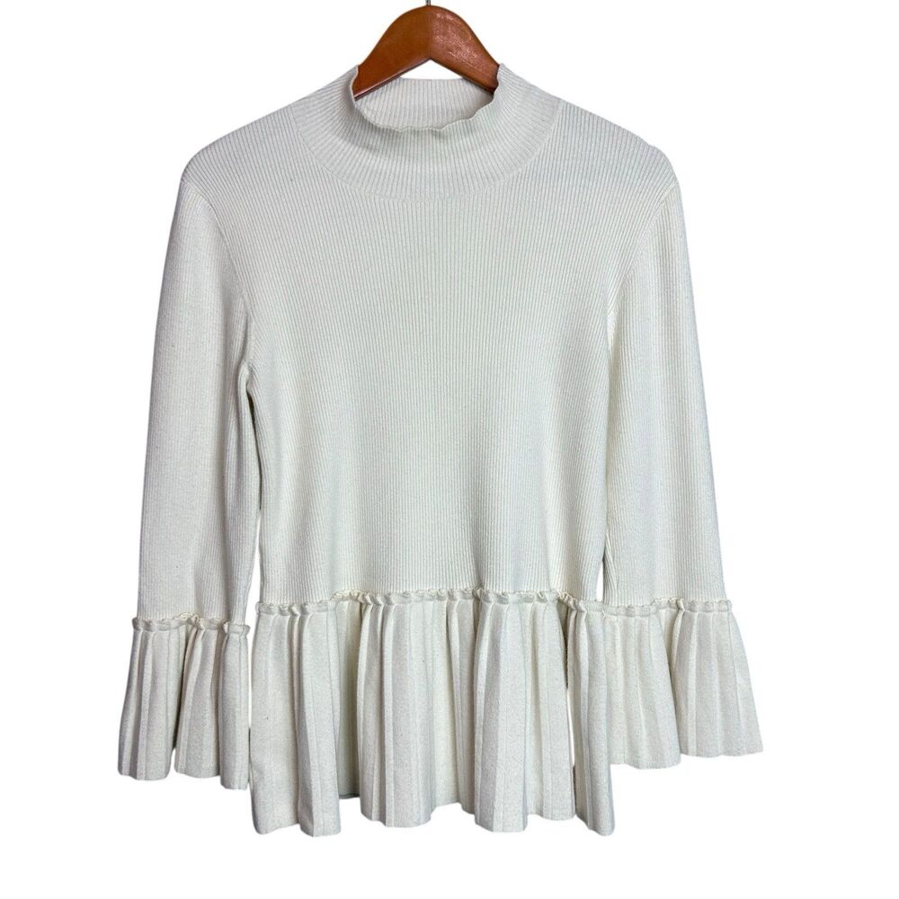 Ted Baker London Lislie Pleated Ribbed Peplum Pullover Sweater Womens 4 / 10